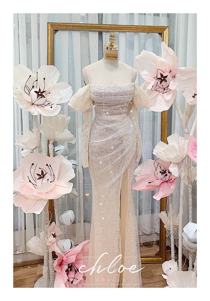 Váy thiết kế may đo Chloe bling tay dài 18