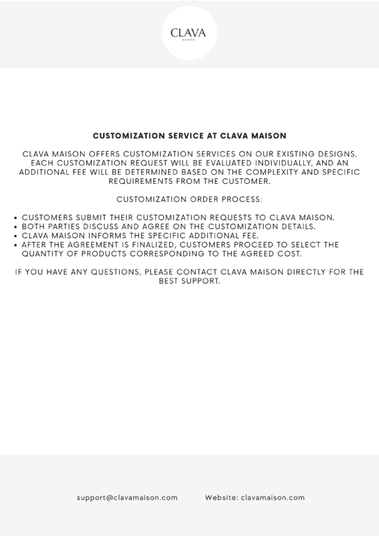 Customization surcharge agreed upon with Clava Maison