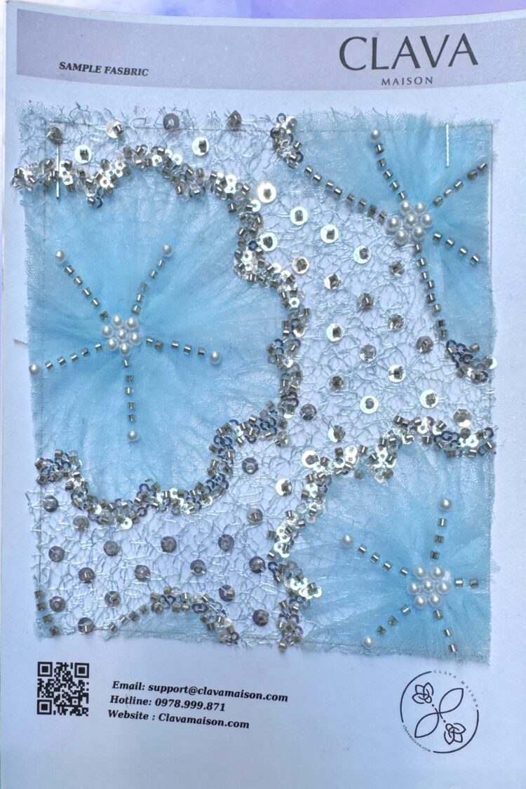 Fabric 3D Flower Beaded Mesh 01 Clava Maison