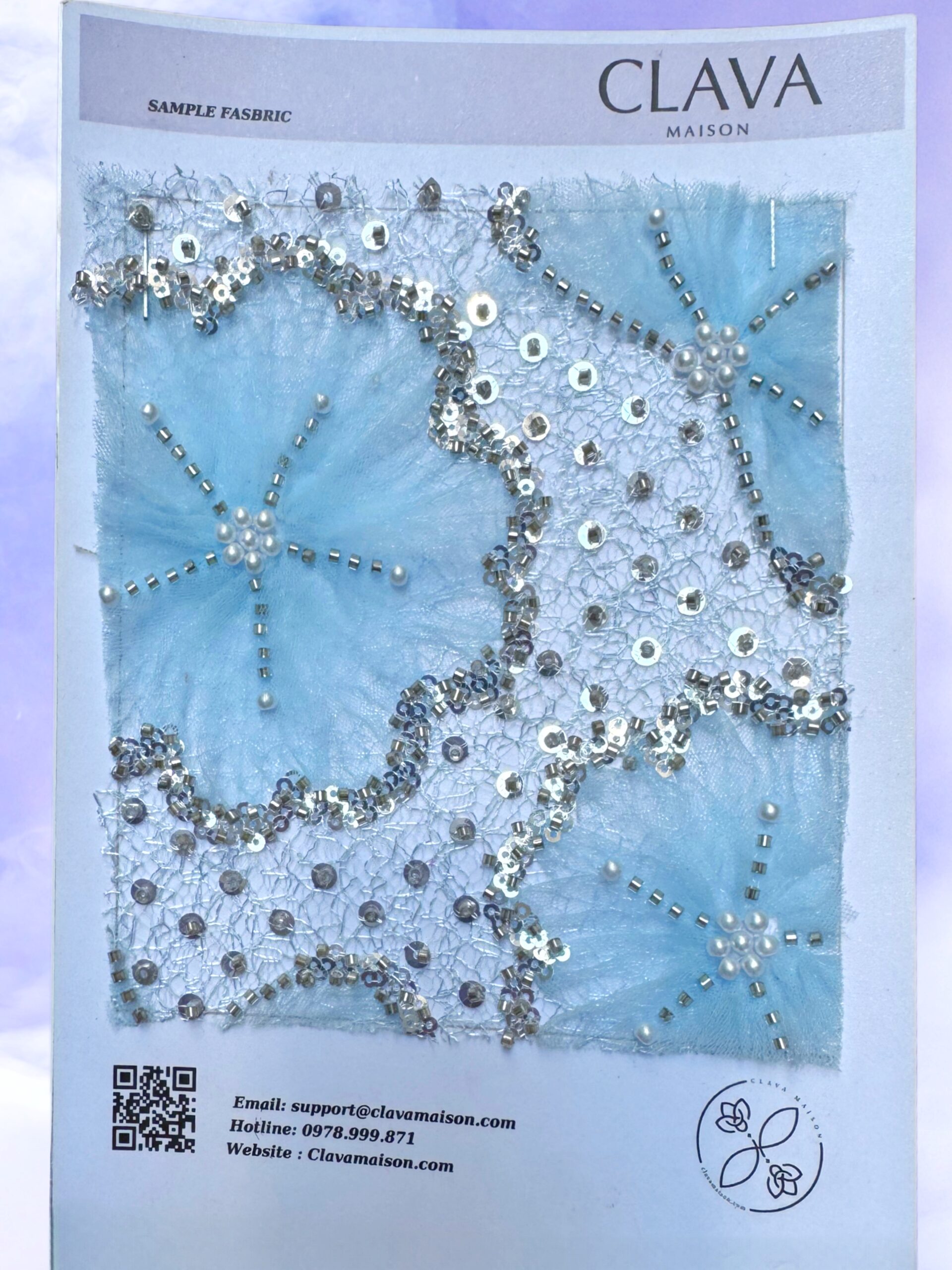 Fabric 3D Flower Beaded Mesh 01 Clava Maison
