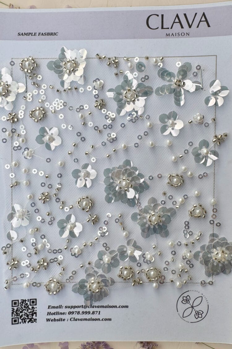 Fabric 3D Flower Beaded Mesh 02 Clava Maison