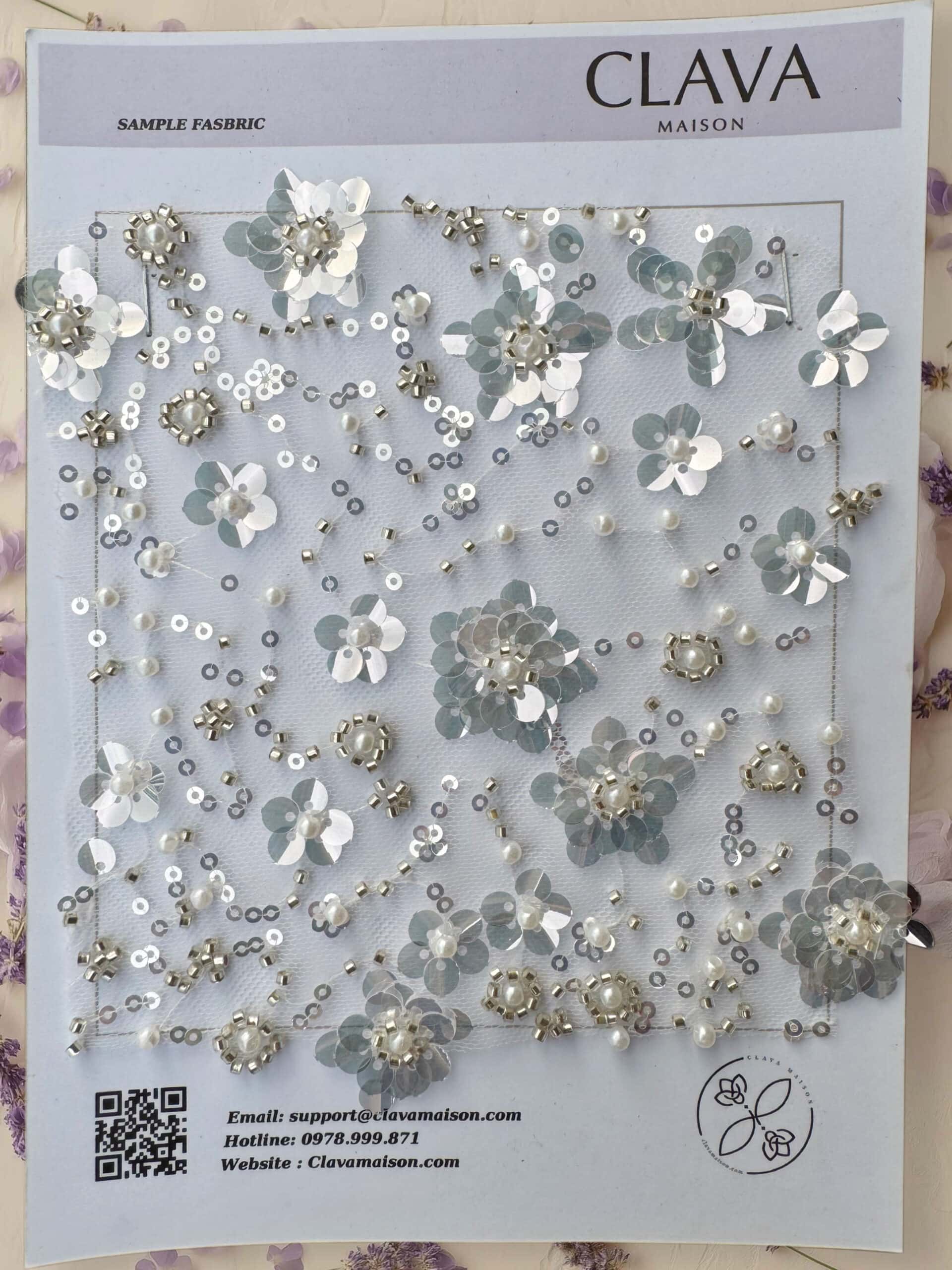 Fabric 3D Flower Beaded Mesh 02 Clava Maison