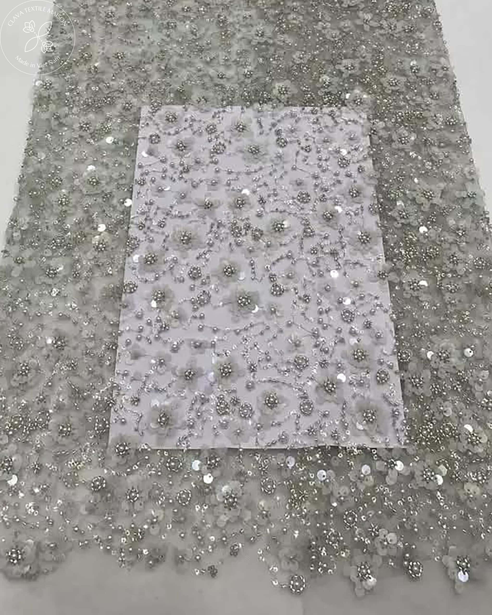 Fabric 3D Flower Beaded Mesh 02 Clava Maison - Image 6