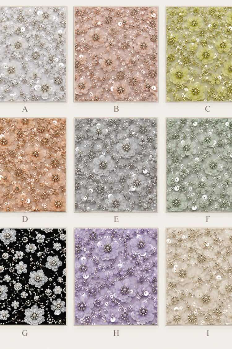 Fabric 3D Flower Beaded Mesh 02 Clava Maison